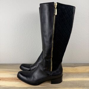 Corso Como Enrica Riding Knee High Boot Black Leather and Quilted Suede Size 7.5
